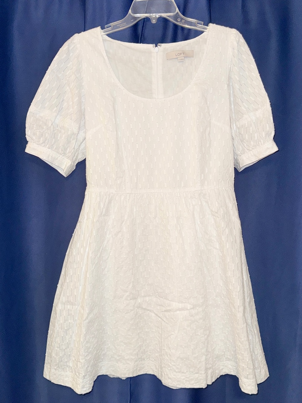LOFT White Textured Puff-Sleeve Casual Dress